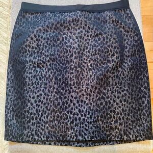 Ann Taylor Leopard Jacquard Print Bronze Metallic Underlay Black Mini Skirt Zip